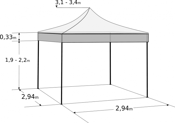 Nůžkový stan 3x3m - Profi hliníkový hexagon: Rozměry a parametry