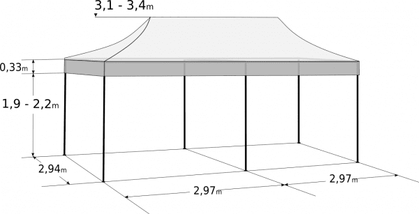 Nůžkový stan 3x6m hliníkový hexagon: Rozměry a parametry