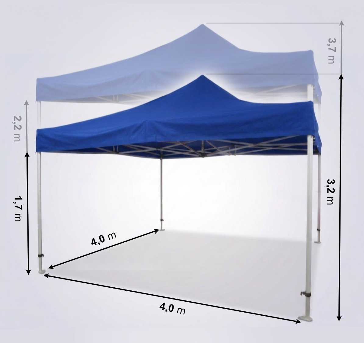 Rozměry rozkládacího stanu 4x4m - hliníkový hexagon profi